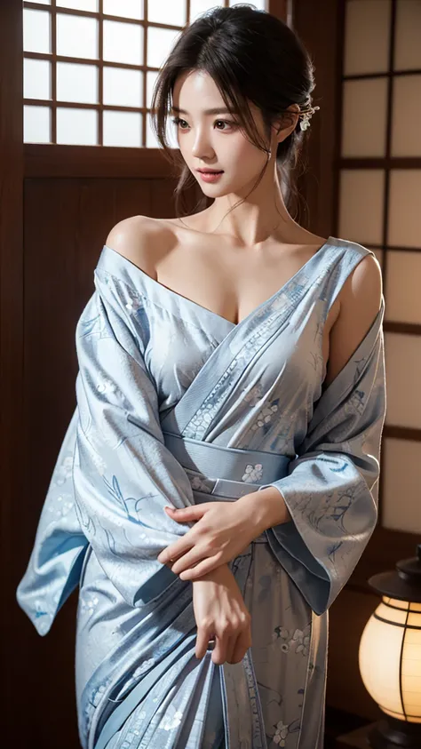 face  :9,41434626], A charming beautiful mature woman、40 years、key　154cm、Balanced body type、hourglass figure、Japan wearing yukata、Yukata at a Japanese inn、Shoulders out、clavicle、japanese model、sexy japanese women, Gorgeous Japanese Women, japanese goddess,...