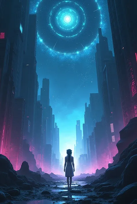 Dystopia, utopia, epic scene, anime Slice of Life, Fantasy, in space cyberpunk, style of Greg Rutkowski and Studio Ghibli, apocalyptic world, space station, space colors, stars, colors: black/purple/blue/dark blue/white