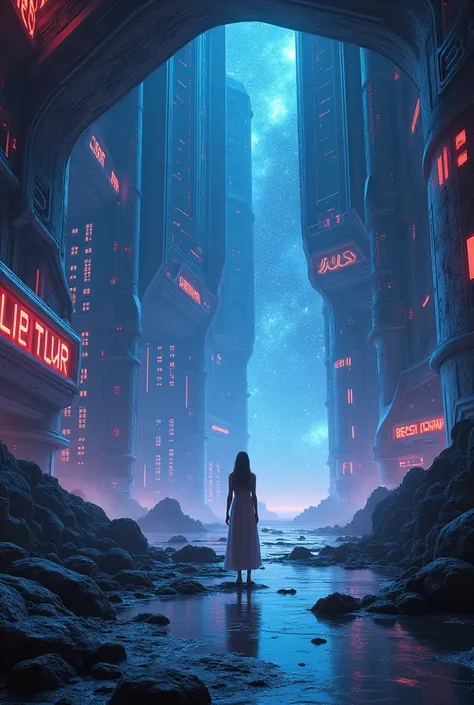 Dystopia, utopia, epic scene, anime Slice of Life, Fantasy, in space cyberpunk, style of Greg Rutkowski and Studio Ghibli, apocalyptic world, space station, space colors, stars, colors: black/purple/blue/dark blue/white