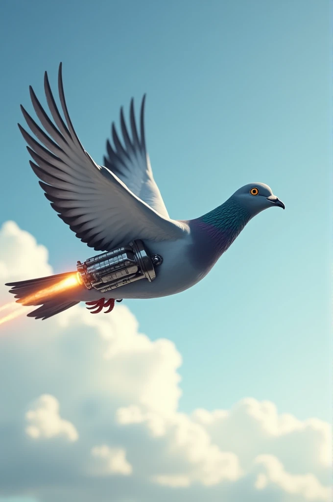 Racer pigeon flying with jets