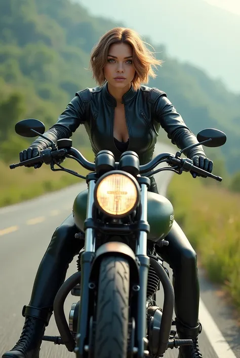 wife, motorbike, cheveux court