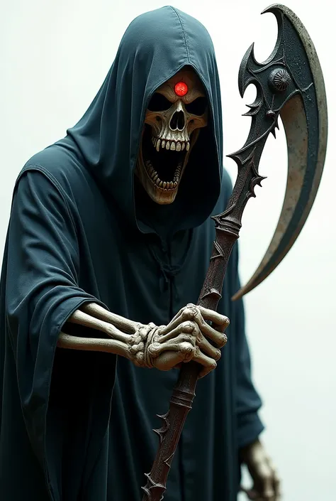 A dedly Soul  open mouth, red eye,equip scythe, close photography and background PNG