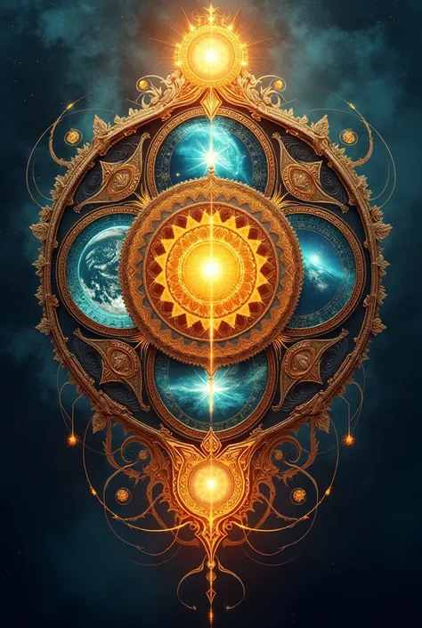 Logo, (((magic))), Earth, water, fire, wind, magic circles, Mandala, Abstract, Fractal, pattern, Yellow, Creative, Art Station, vector, Golden Ratio