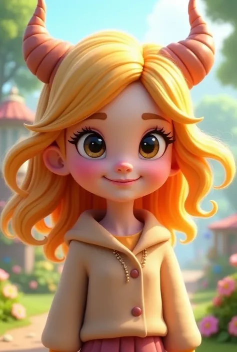 Create an animated gaming avatar called Daisy (should be sweet and have horns, young woman) blond