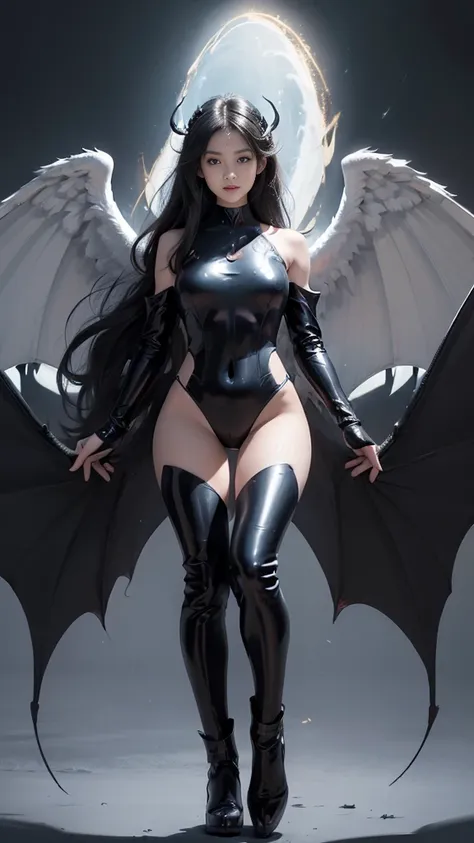 emphasis on wings, wings on the shoulder, angel wings and devil wings, white wings and black wings, ปีกbigโต, (realistic picture...