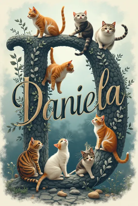 The name Daniela decorated with cats and laufey
