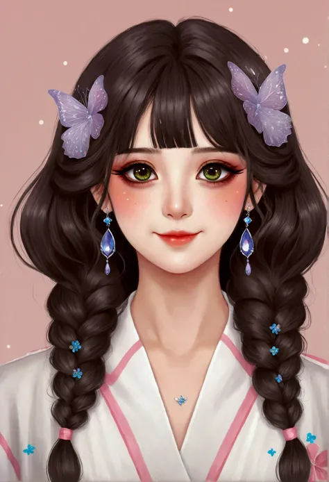  Detailed digital anime art，Cute digital illustration，Anime style girl portrait，Smile，solitary，symmetry，Gradient hair，Colorful big eyes，Fashionable and exquisite facial features，Exquisite makeup，Beautiful hairstyle，hairpin，Clean and simple background