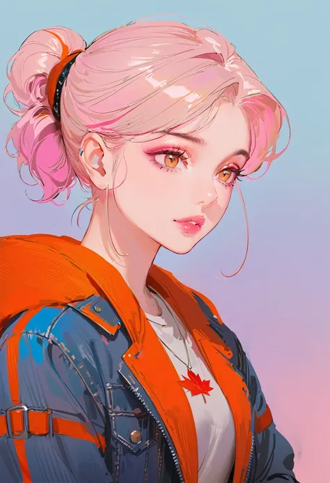 Illustrator, anime , Realistic ,sketch , 1 person, ,lip, sweater,order, Blue gradient background, Neon Hair,Texture Trim, Canadian, (masterpiece,Highest quality) Cancer