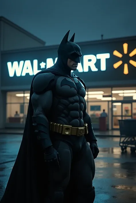 Batman waiting outside a Walmart store at night 