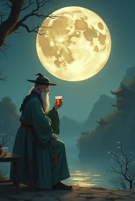 China Looking at the moon Sitting Drinking Alcohol Lonely