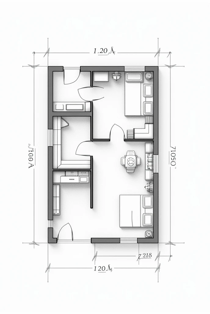 groundloor plan of two story house engineer drafting  black and white sketch, no any write.