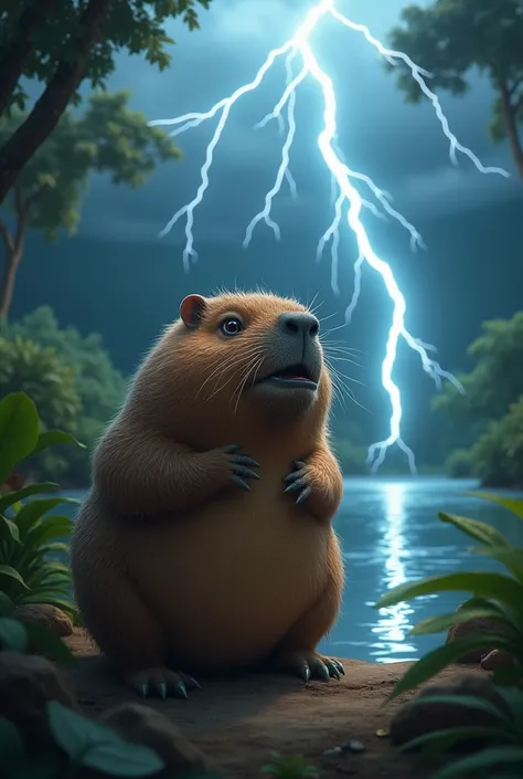 Capybara very scared by lightning
