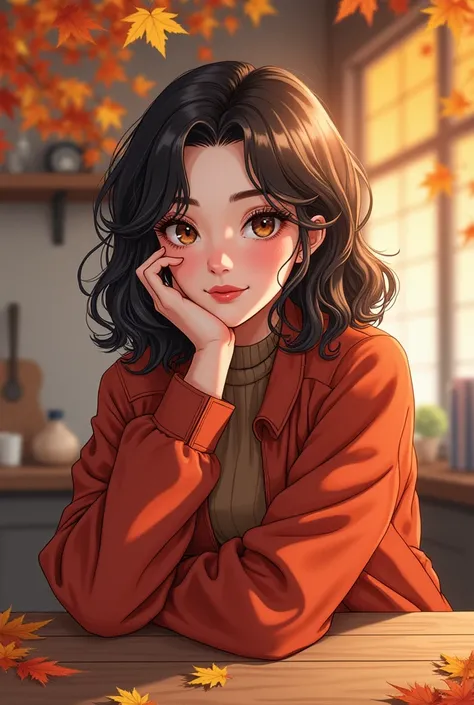 table top, best quality, illustration, Very detailed, exquisite details, high resolution, 8K wallpaper, Perfect dynamic composition, Beautifully detailed eyes, Autumn Womens Fashion,Medium wavy hair,small 、natural lip color, Sexy poses,smile,Harajuku、20 ye...