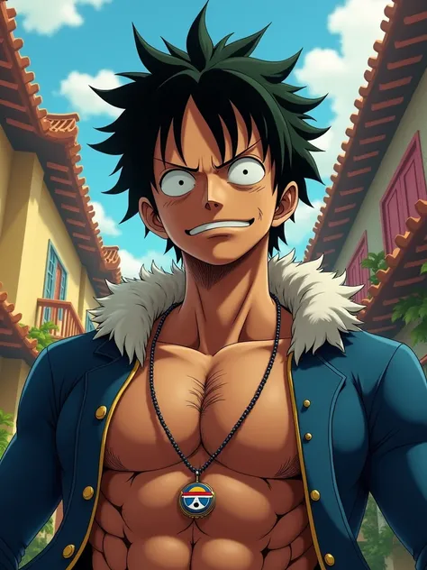 (Close Portrait),(Figure:-0.2), (Smilex2:1.0), a Luffy gear 5 in  Wano ,  full body, close eyes, (best quality, masterpiece, detailed, highly detailed face),(high definition face:1.0), 8k, (solo), amazing perspective, profesional composition ,(((gear 5)))