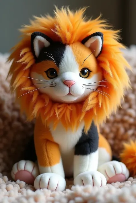 Calico cat stuffed toy with lion&#39;s mane