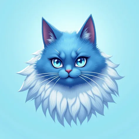 blue cat , cat inu , light blue background , head only , noble , bright blue eye , logo  