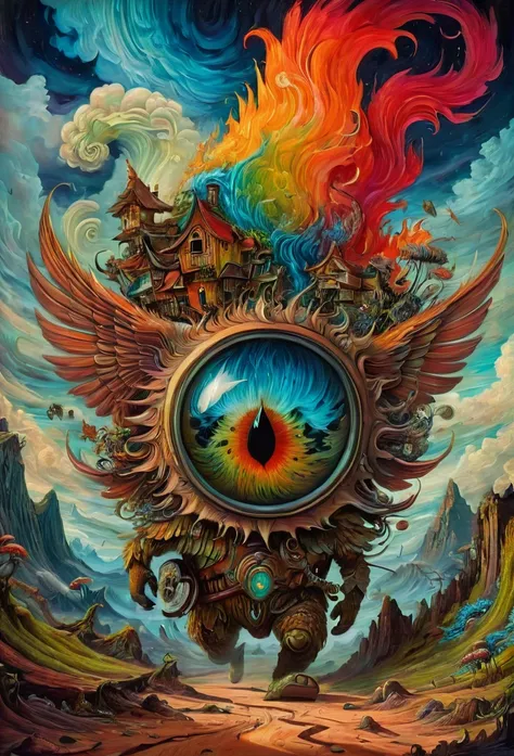 fantasy illustration, psychedelic art depicting an illusory, disturbed, abstract, ephemeral, elusive and unstable visual narrati...