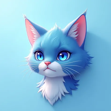 blue cat , cat inu , light blue background , head only , noble , bright blue eye , logo  