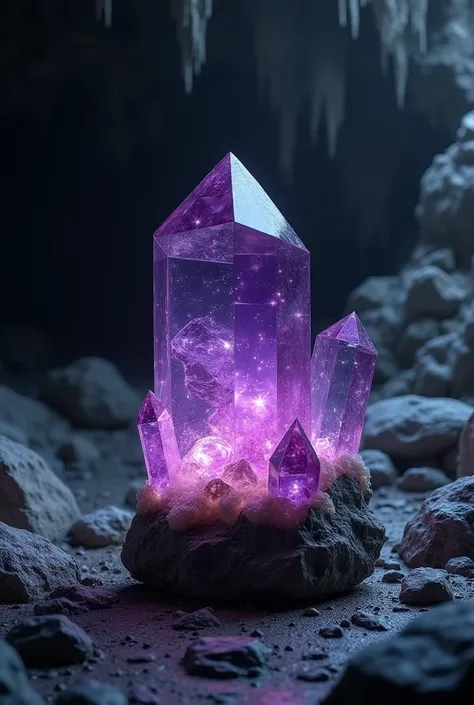 Violet raw amethyst in cave ultra realistic 8k textures