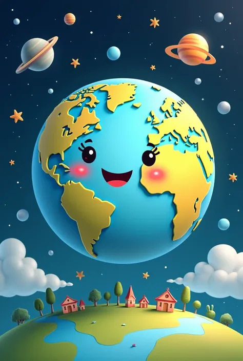 Create a children&#39;s planet earth with a face  
