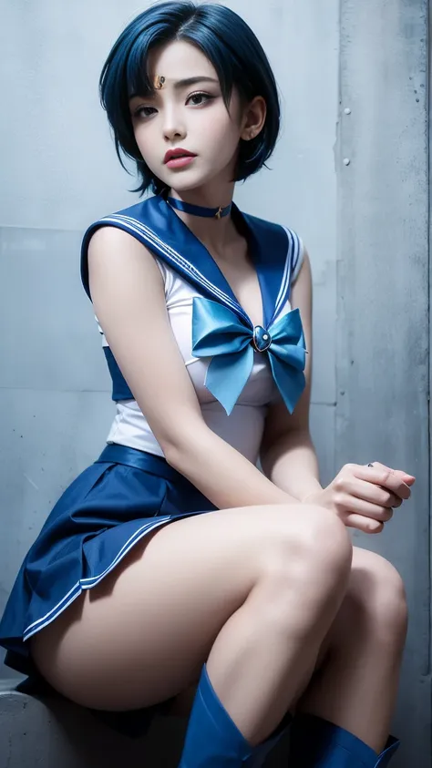 Short dyed blue hair!!!!!, Short blue hair. An anime character wearing a sailor suit, blue boots and a short blue skirt., High resolution!! Sailor Moon by the - moon - girl, Sailor Mercury. beautiful, Sailor Moon, Highly detailed art gems