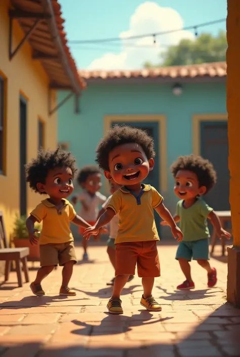 Des enfants en train de jouer dans une cours en province d Haïti. Des jeux d antan qui fait rever tous les enfants. Les enfants sont tres joyeux, des eclats de rire. Beau cadre, lumineux, splendide. 