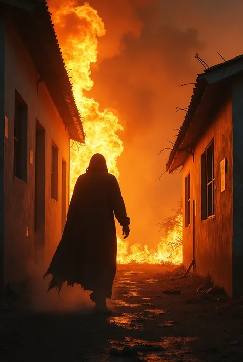 An evil African burning down a school while Michael Jackson is playing in the background