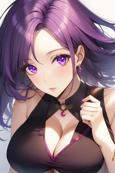 sung jinah, big breast, purple hair, purple eyes