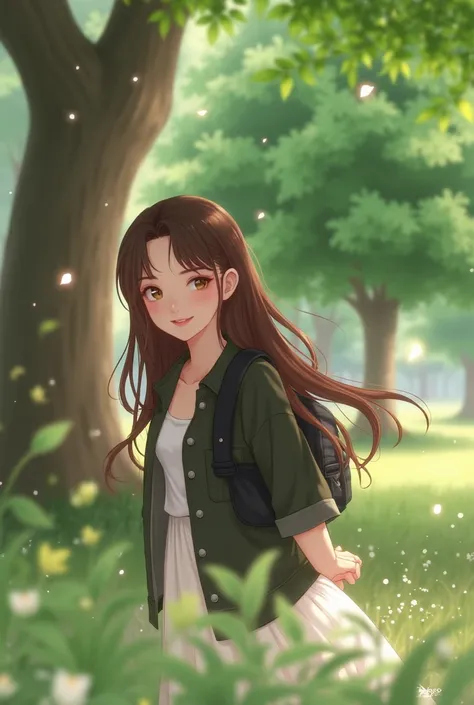 Background blur park 18 years cute girl 