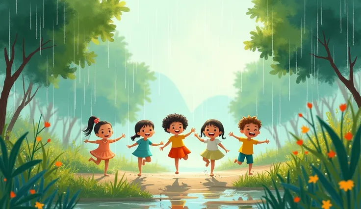 The world is washed in natures art,
A rainy day, a happy start : animated