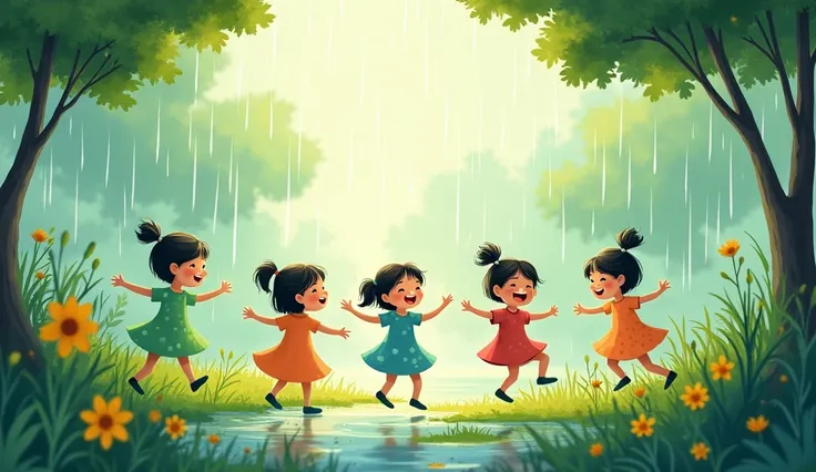 The world is washed in natures art,
A rainy day, a happy start : animated