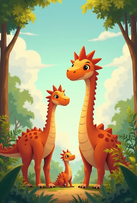 Book cover of a cute baby brachiosaurus with its parents 