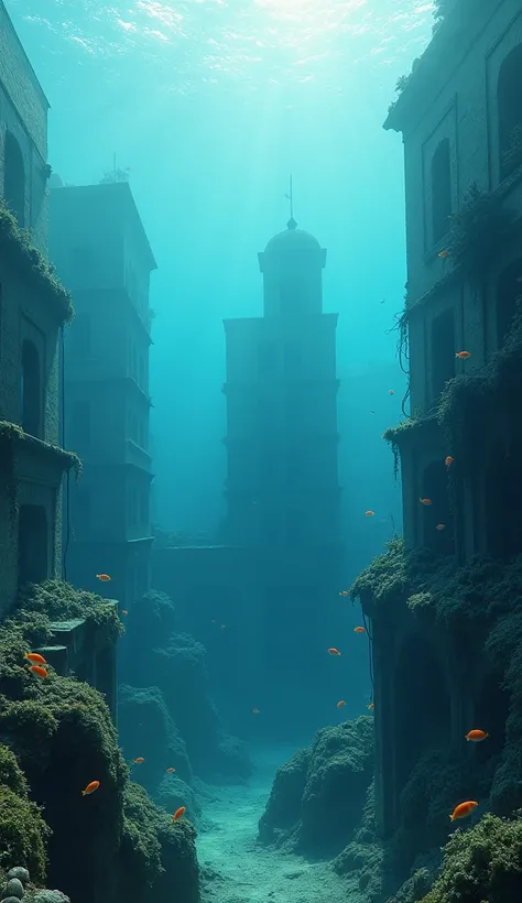 image of a city submerged in the sea quality,8k