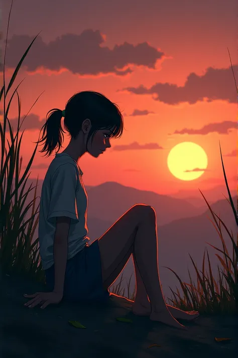 Alone sad girl sunset nature 