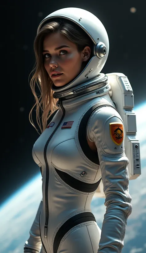 Very beautiful woman, astronaut, whole body