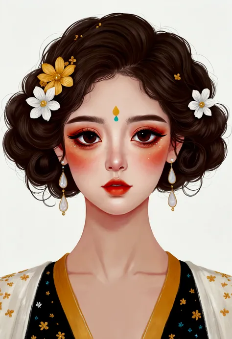 Hand-drawn style，Digital Art Girl Portrait，High and cold，solitary，symmetry，Gradient hair，Colorful big eyes，Fashionable and exquisite facial features，Exquisite makeup，Beautiful hairstyle，hairpin，Epaulettes，Clean and simple background