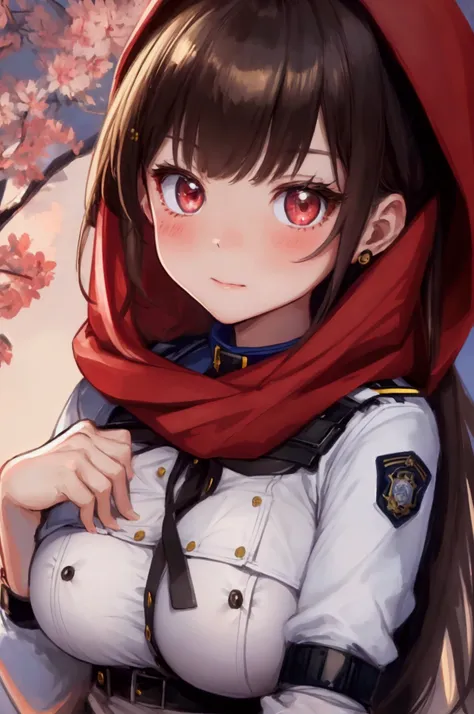 (ultra highres、ultra quality、Masterpiece、8k、),A girl with light  hair drawn in high resolution policewoman.japannse police woman、Young and cute 、Asian woman,s hot, Japanese Model, Cute Core,  , Chubby 、(big breast)、Little Red Riding Hood、Blushing、nsfw