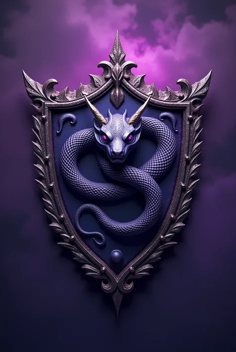 The emblem looked like a shield brooch with a Basilisk filling the frame. And its a sky purple theme.