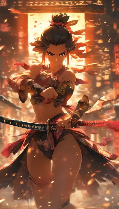 Samurai Swordsman　woman　In underwear　Full body sexy underwear　Full body sexy　Black underwear　Full body sexy　ビキニ