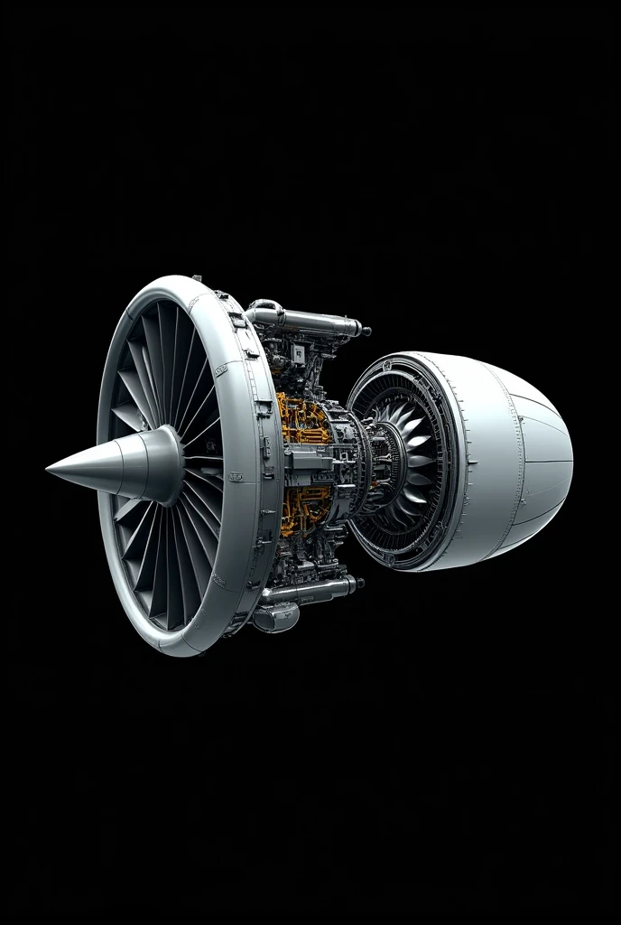 Opened aircraft engine propulsion with black background 