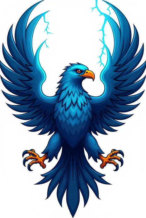 The logo of a blue eagle with its wings spread out and its head facing the middle, and its wings should not be too many and the background is transparent., seni vector berbasis macot dengan line art hitamnya yang agak tebal, cgsociety, seni digital, prajur...