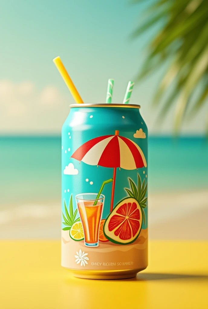 pips branded can with an umbrella and straw
