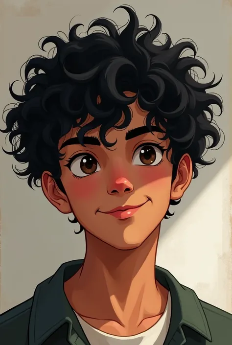 1 Young man with black curly hair
