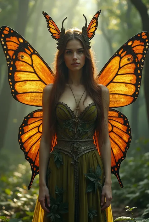 Woman in butterfly costume， Goddess of butterflies, The Queen of Change, Beautiful butterfly wings，Fantasy movie stills, Fantasy movie stills, Beautiful fantasy queen, 