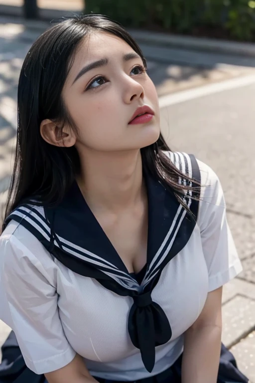 ((Melancholic expression))、((Sad face))、((Angry face))、((Crying face))、(長いBlack Hair)、((((Looking up at the viewer))))、((Highest quality、8k、masterpiece))、Sharp focus:1.2、、((Cleavageが見える))、((Big Breasts))、(Cleavage)、masterpiece、Highest quality、Woman 1、Very ...