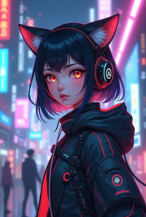 anime girl in futuristic outfit with cat ears and headphones, cute cyborg girl, digital cyberpunk anime art, cyberpunk anime girl mech, female cyberpunk anime girl, cyberpunk anime girl, beutiful girl cyborg, perfect android girl, anime cyberpunk art, port...