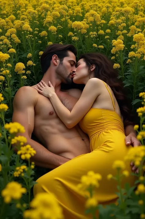 A handsome man and a beautiful girl lie down inside a mustard plant and have an emotional thrill.  The man is pressing the big breasts of the girl with his one hand.  Inserting fingers in the girls vagina with another hand.  And the girl is making ooh ah s...