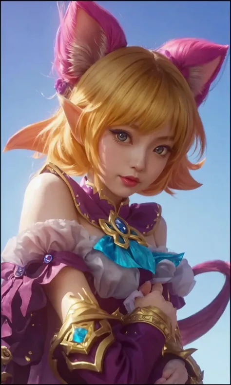 a close up of a person with a cat ears and a dress, lux, kda, portrait of ahri, astri lohne, lalafell, ahri, pixie character, seraphine ahri kda, sakimichan, mobile legends, ig model | artgerm, valentina remenar, zenra taliyah, yun ling