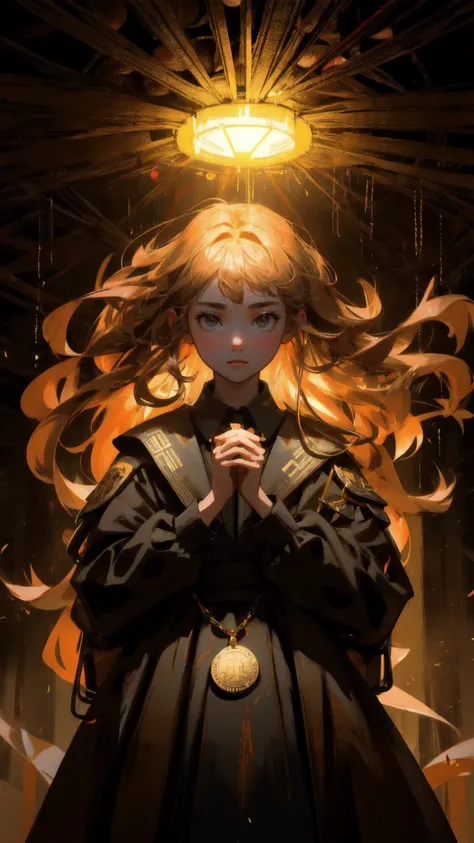 A cute, beautiful girl with a shocked and intense expression, standing in a dense forest with a brown background. The girl is surrounded by an overwhelming shower of golden coins and tokens, her hands reaching out in awe and desperation as the currency cas...