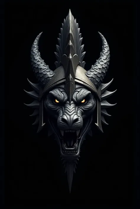 create a icon no details a side dragon head with spartan helmet, black